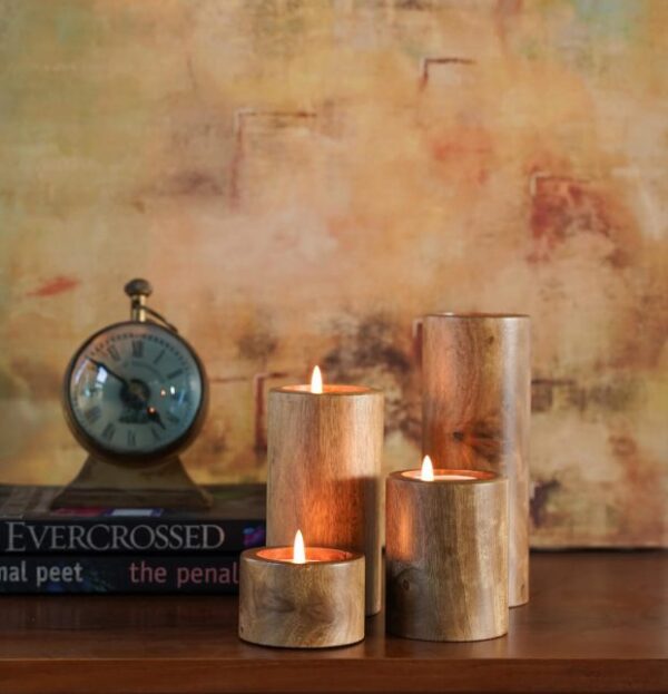 Handcrafted Wooden Light Candle Holder - Image 2