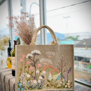 Embroidered laminated Jute Tote Bag