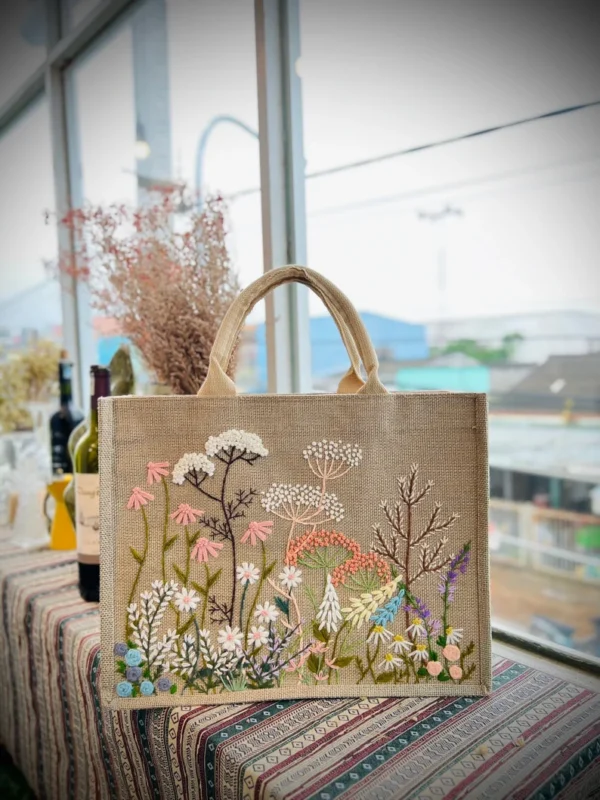 Embroidered laminated Jute Tote Bag