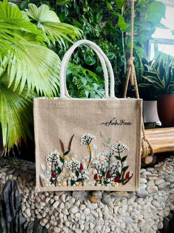 Embroidered laminated Jute Tote Bag - Image 2