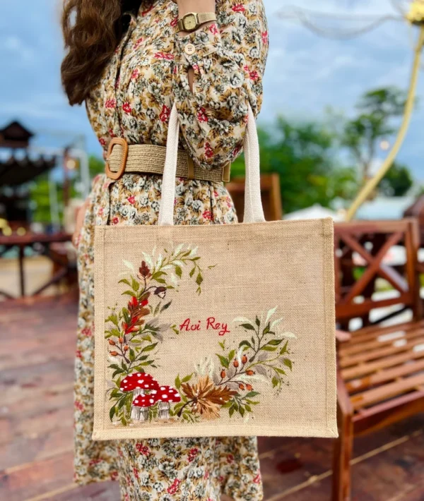 Embroidered laminated Jute Tote Bag - Image 4