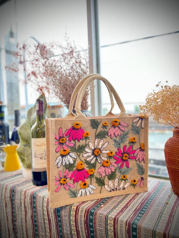 Embroidered laminated Jute Tote Bag - Image 3