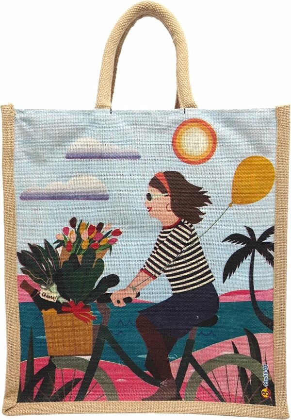 Eco-Friendly Abstract Print Jute Bag - Image 3