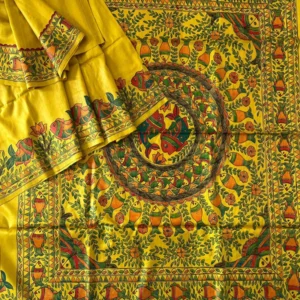 Tassar Ghicha Madhubani Hand Painted Saree