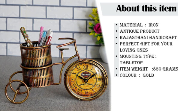 Iron Antique Pen Holder With Clock - Image 2