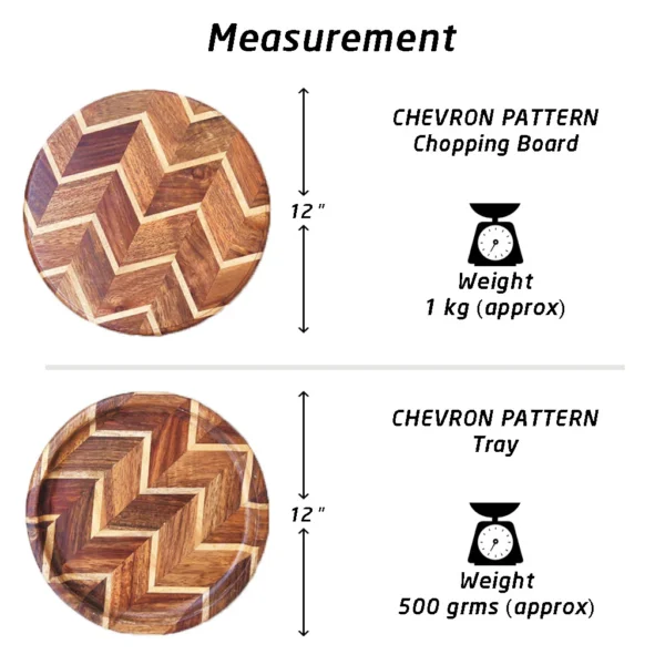 Round Chevron Wood Chopping Board & Tray - Image 2