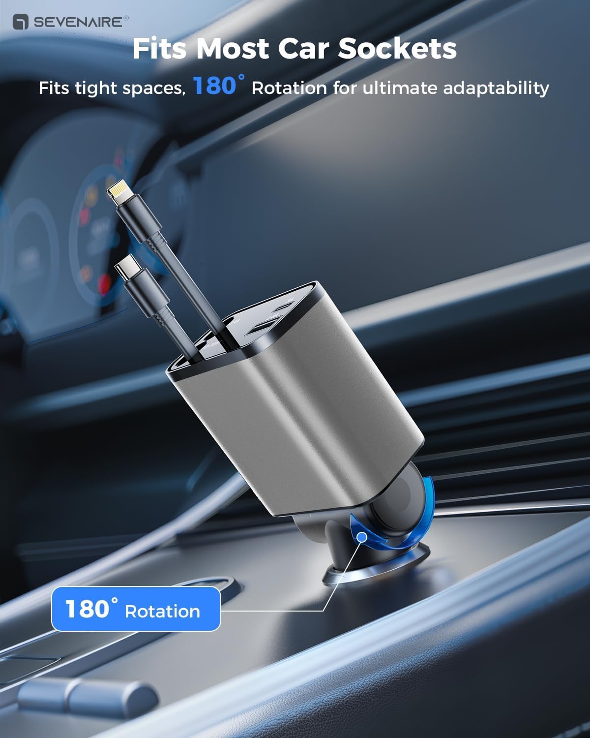 Retractable Super Fast Car Charger with Cables