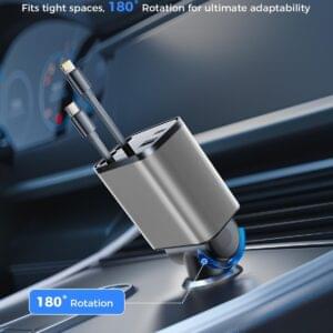 Retractable Super Fast Car Charger with Cables